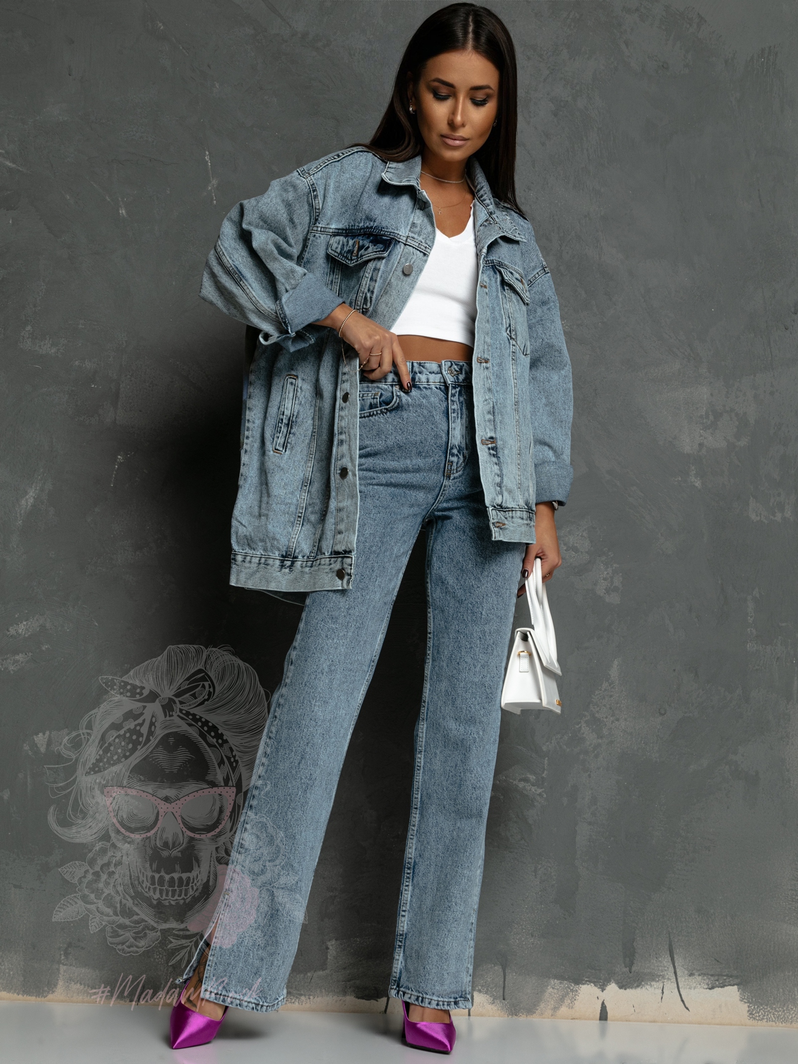 WYPRZEDANE- Spodnie z rozcięciem Forty niebieskie