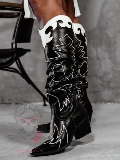 Kowbojki z haftem Rock Country czarne