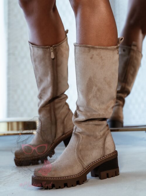 Kozaki na klocku Madam Waggon beżowe