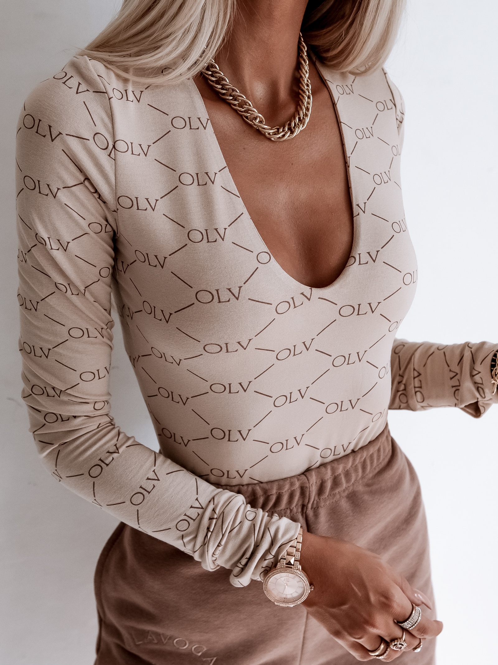 Body elastyczne Rich Print Ola Voga beżowe Body elastyczne Rich Print Ola Voga beżowe