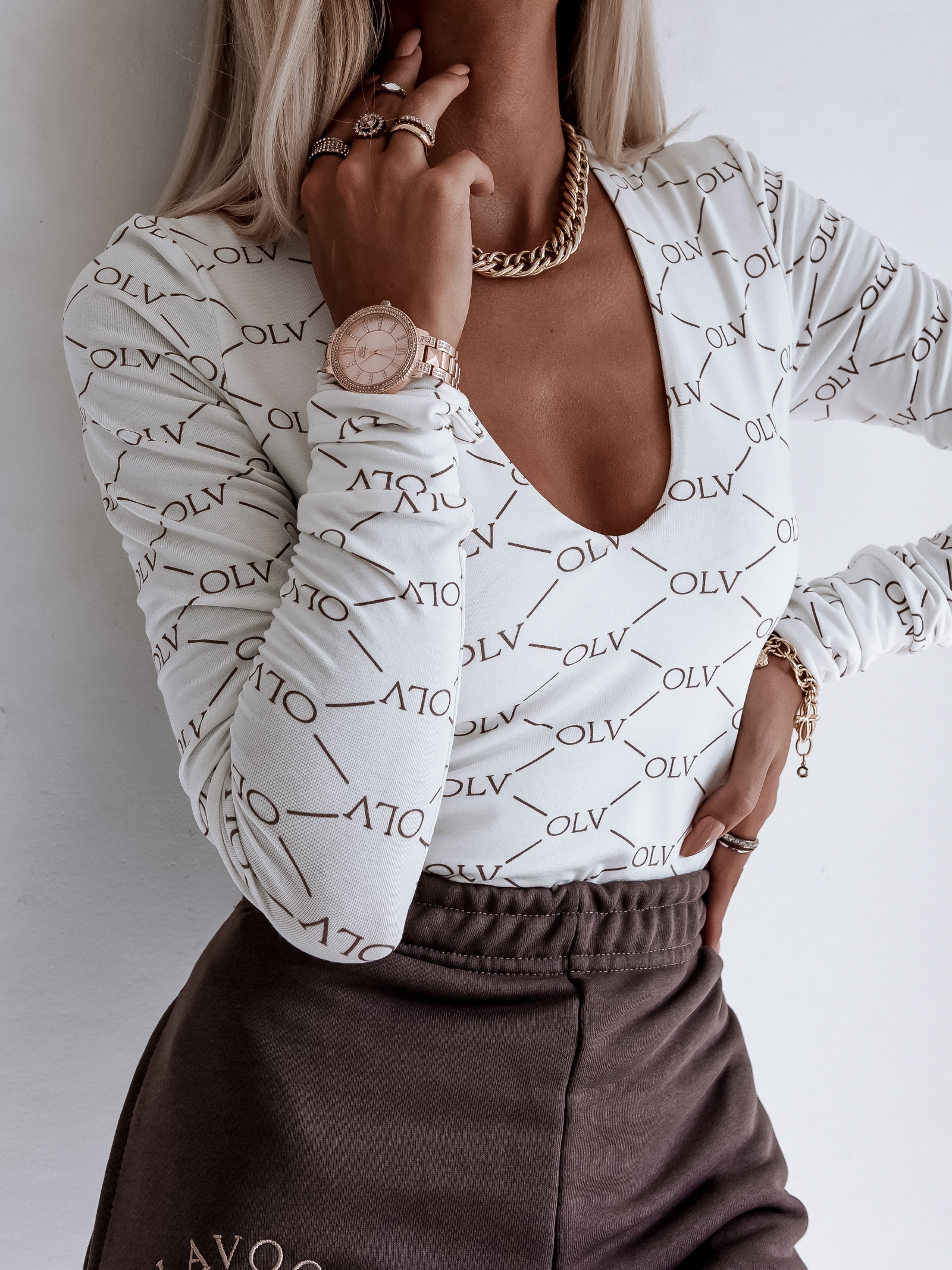 Body elastyczne Rich Print Ola Voga ecru