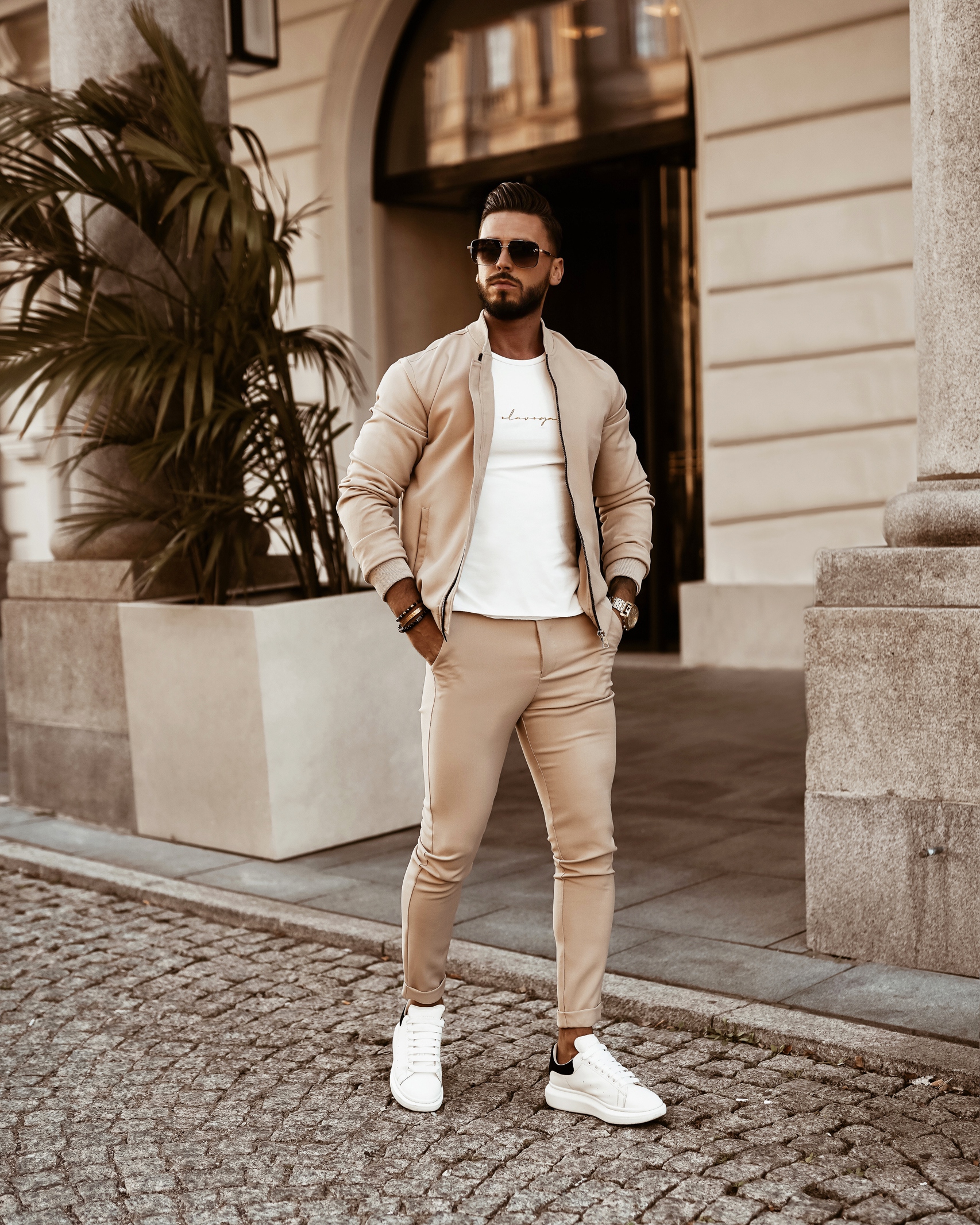 Spodnie męskie slim fit Mr.Gentelman Ola Voga beżowe