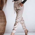 Spodnie skórzane Chic Leather Ola Voga beżowe