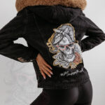 Kurtka jeansowa dwustronna z Czaszką TheOne czarna