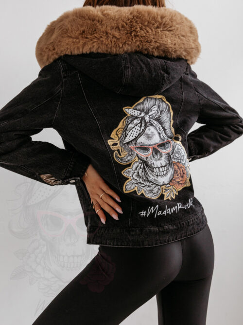 Kurtka jeansowa dwustronna z Czaszką TheOne czarna