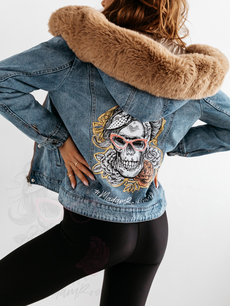 Kurtka jeansowa dwustronna z Czaszką TheOne niebieska