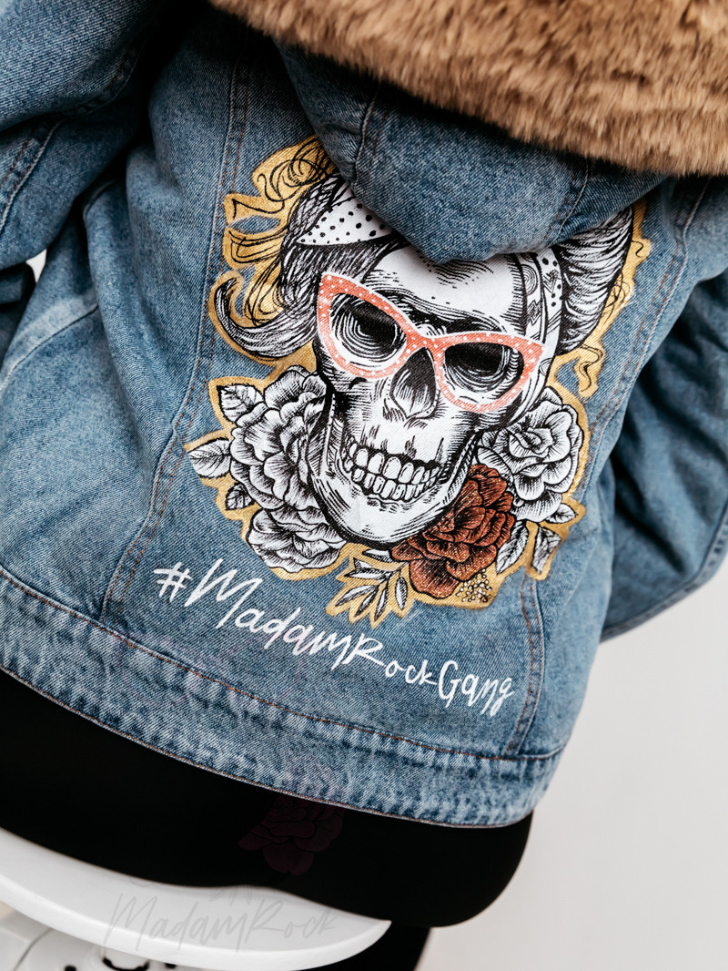 Kurtka jeansowa dwustronna z Czaszką TheOne niebieska