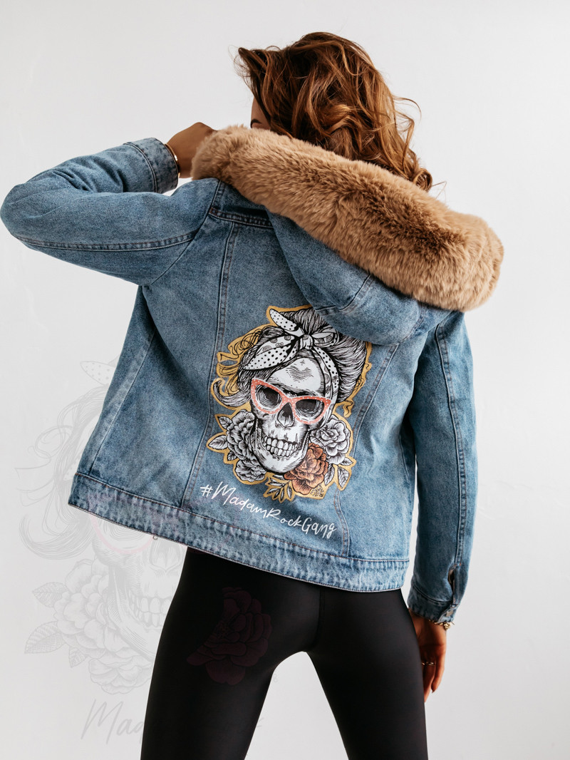 Kurtka jeansowa dwustronna z Czaszką TheOne niebieska
