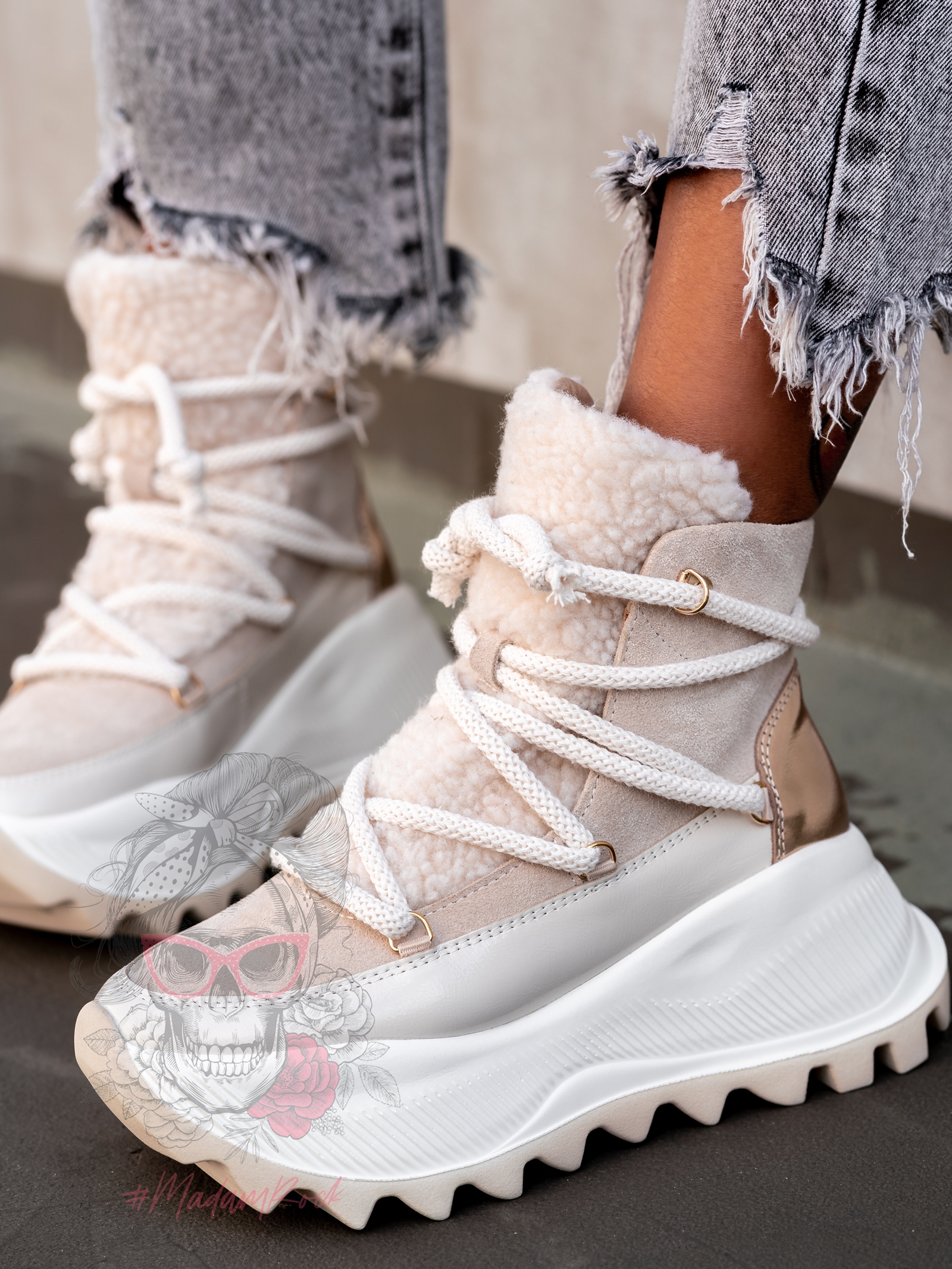 Sneakersy z kożuszkiem Madam Abrigo beżowe