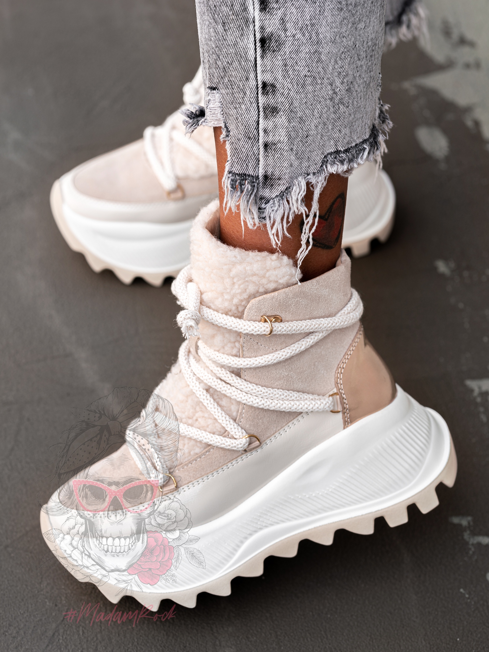 Sneakersy z kożuszkiem Madam Abrigo beżowe Sneakersy z kożuszkiem Madam Abrigo beżowe