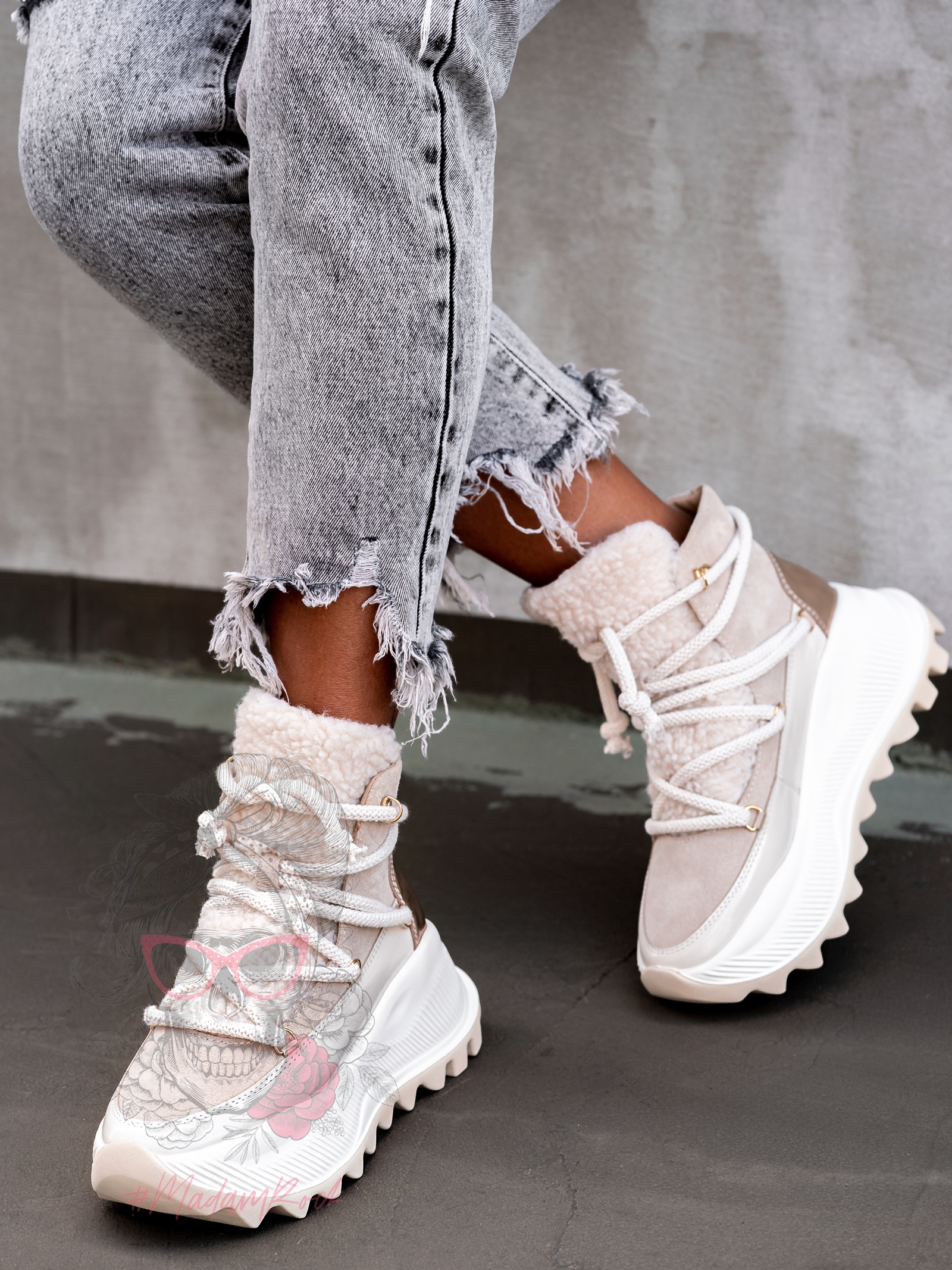 Sneakersy z kożuszkiem Madam Abrigo beżowe Sneakersy z kożuszkiem Madam Abrigo beżowe