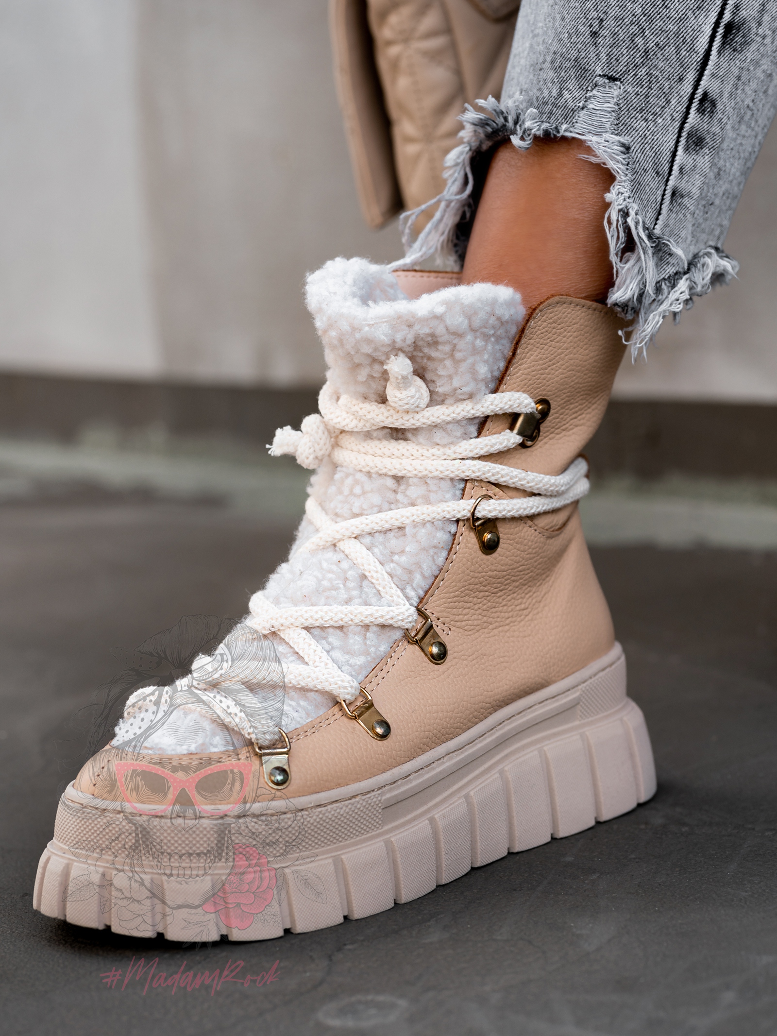 Botki z kożuszkiem Lappi Rock c.beżowe