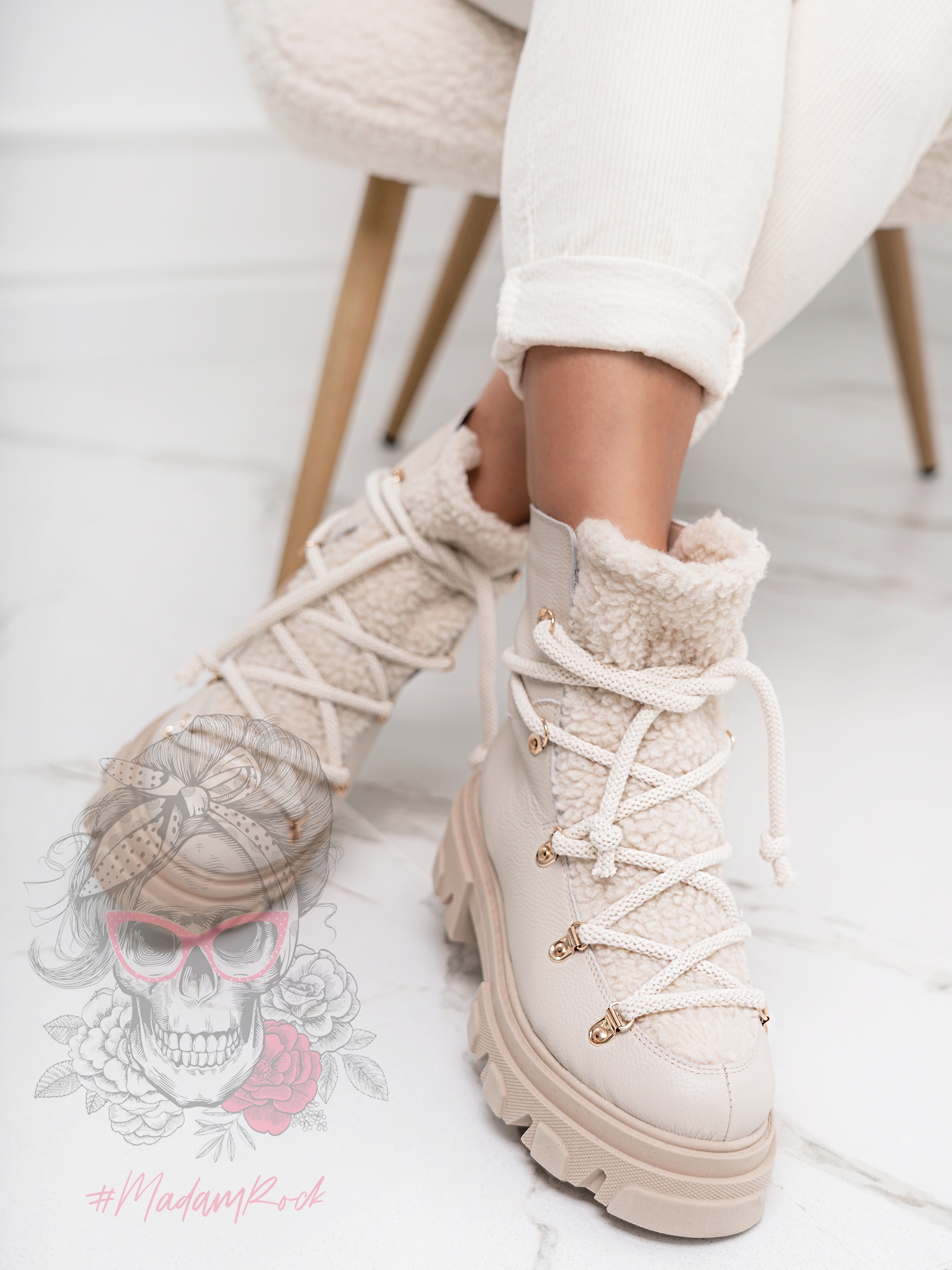 Śniegowce z kożuszkiem Aries Rock II beżowe