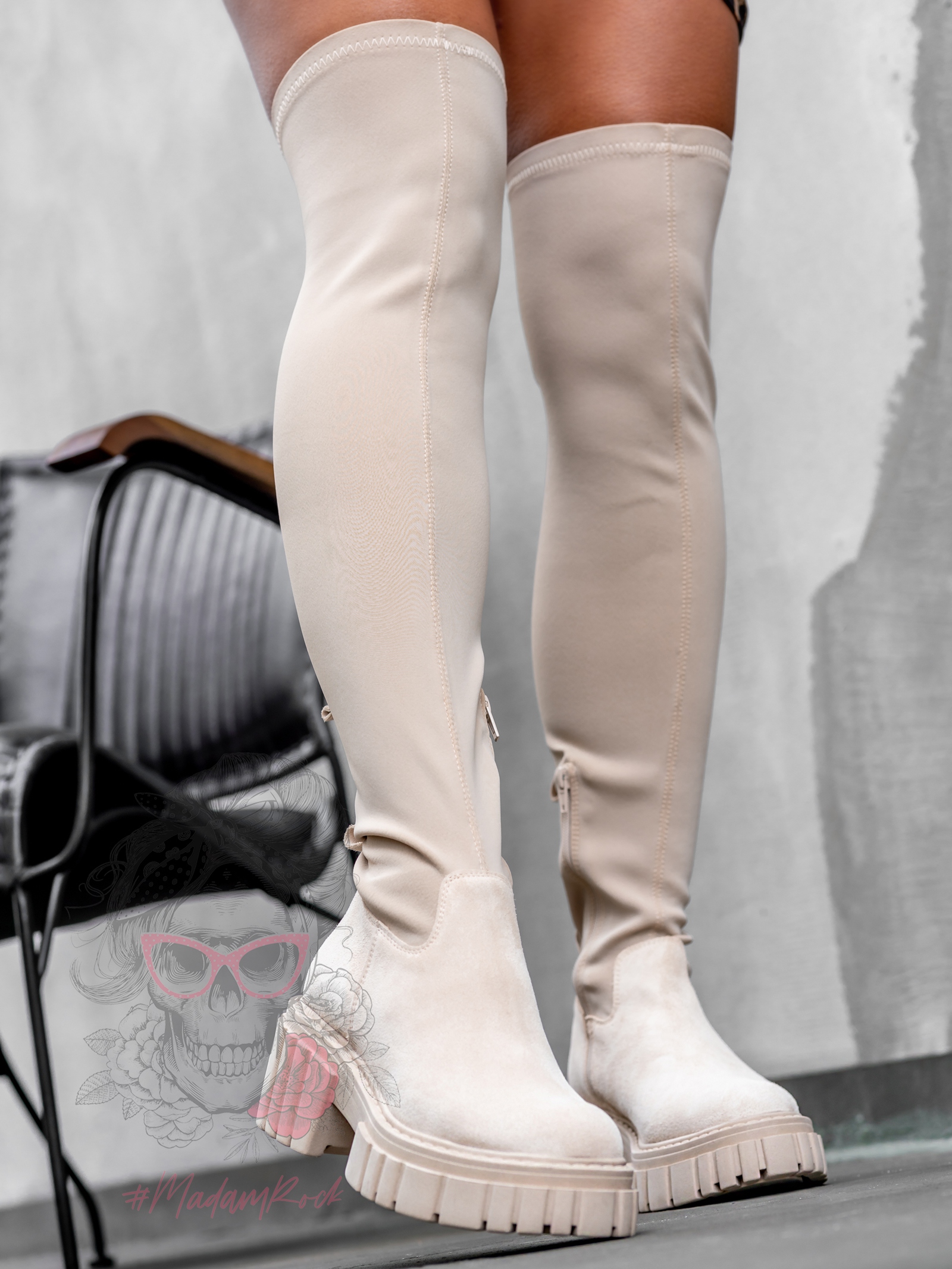 -wyprzedane-Kozaki z elastyczną cholewką Rock Movie beżowe -wyprzedane-Kozaki z elastyczną cholewką Rock Movie beżowe