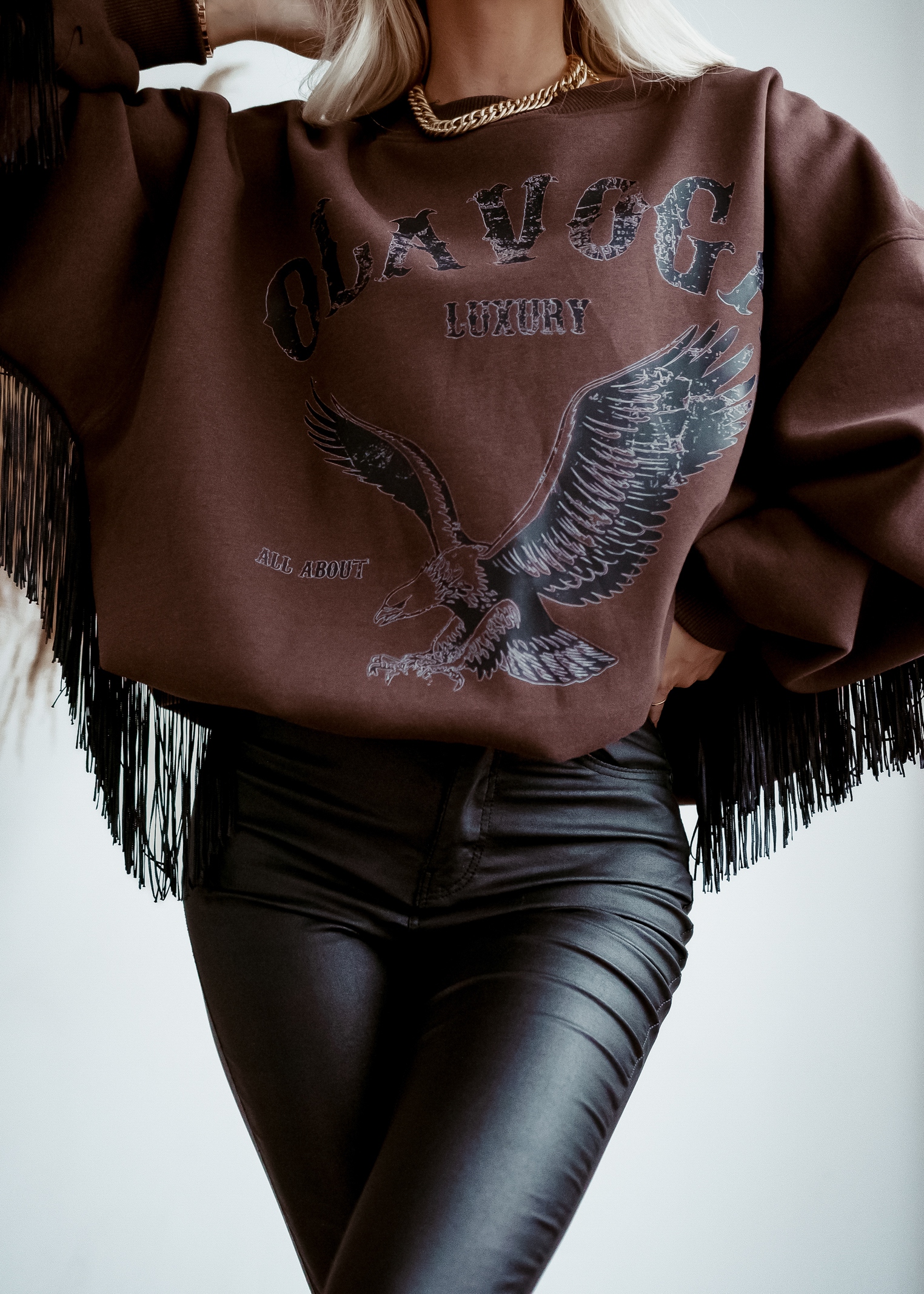 Bluza z frędzlami Big Eagle Ola Voga brązowa