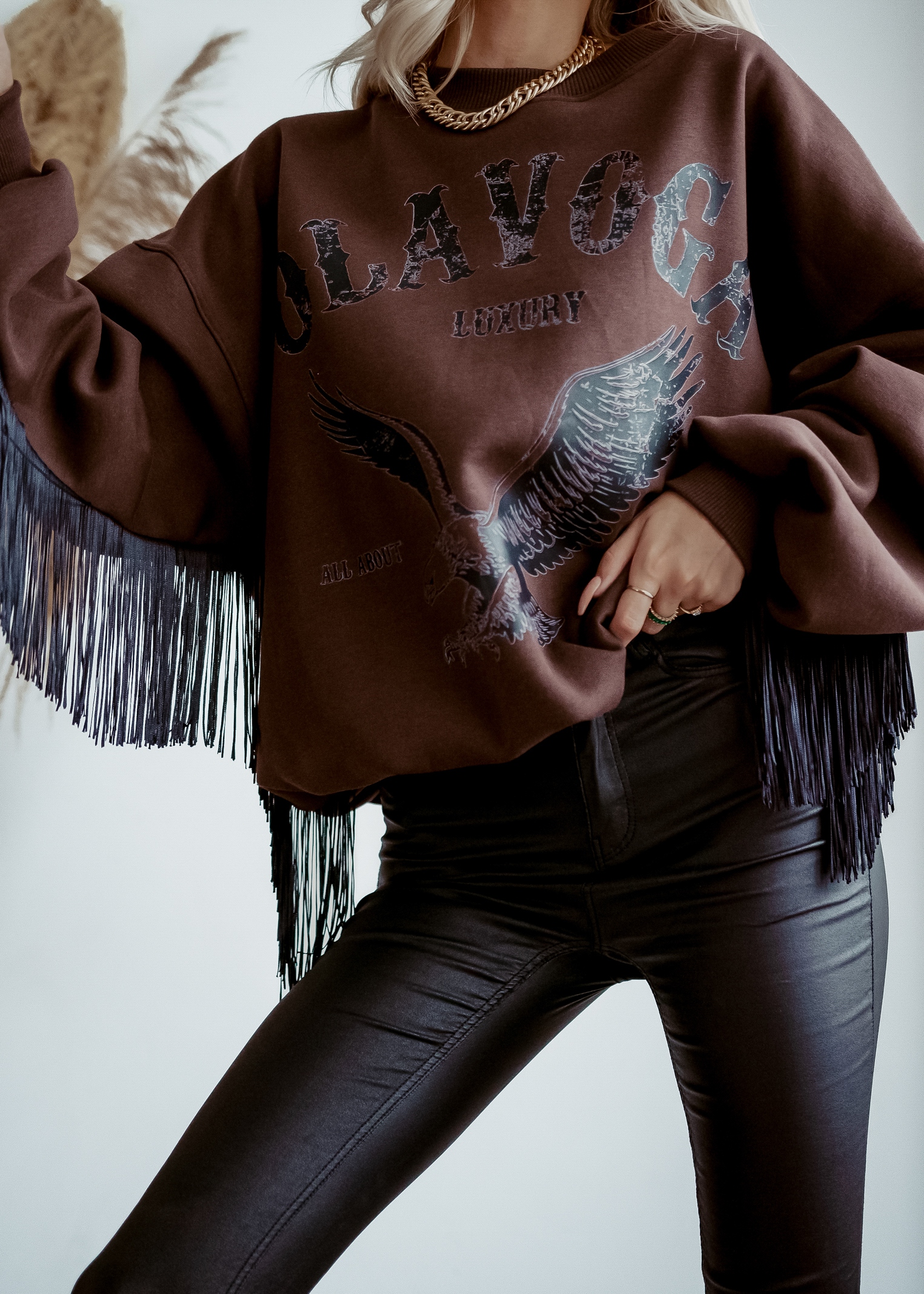 Bluza z frędzlami Big Eagle Ola Voga brązowa Bluza z frędzlami Big Eagle Ola Voga brązowa