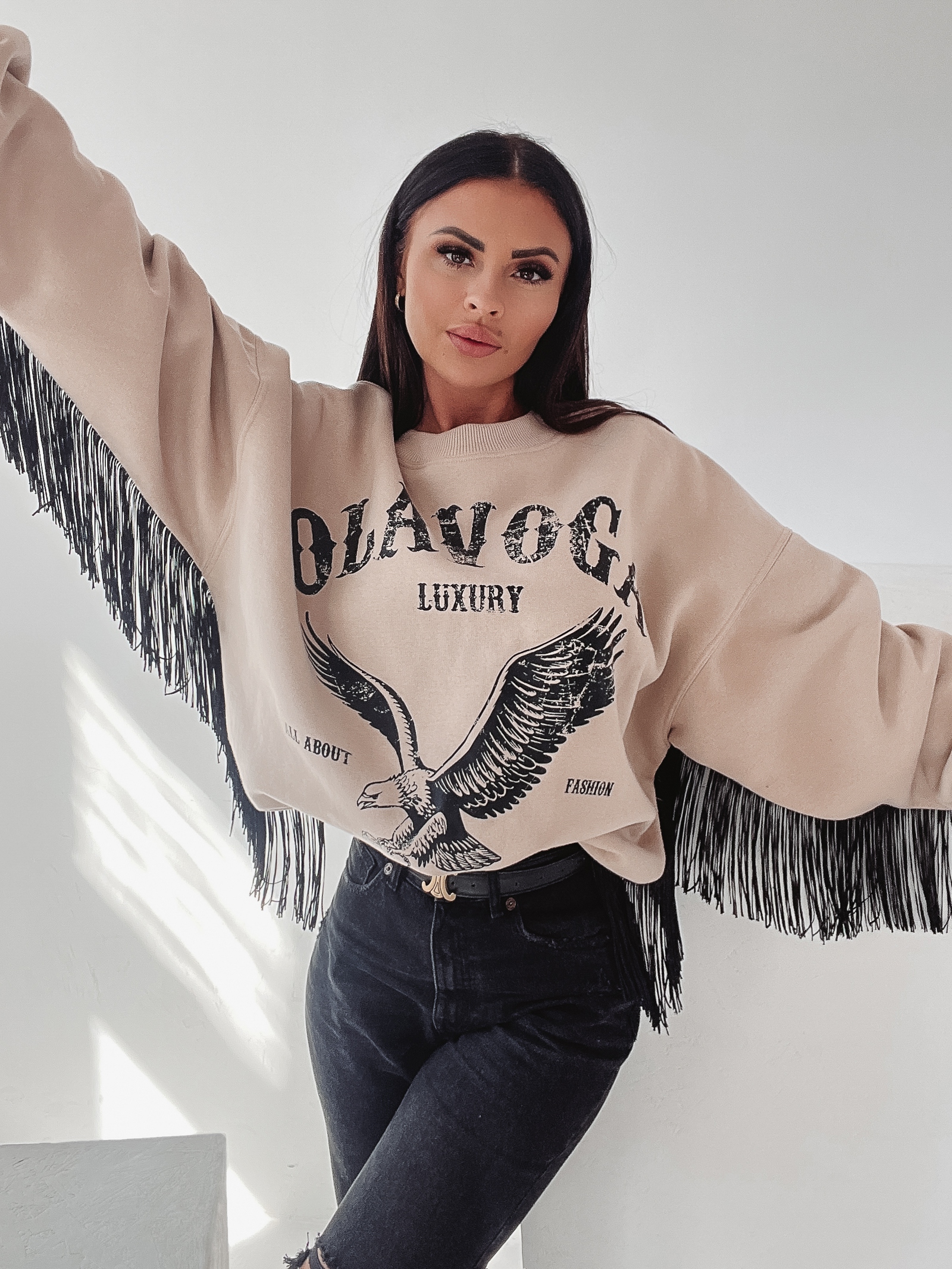 Bluza z frędzlami Big Eagle Ola Voga j.beżowa