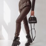 Spodnie skórzane Leather Lines Ola Voga brązowe