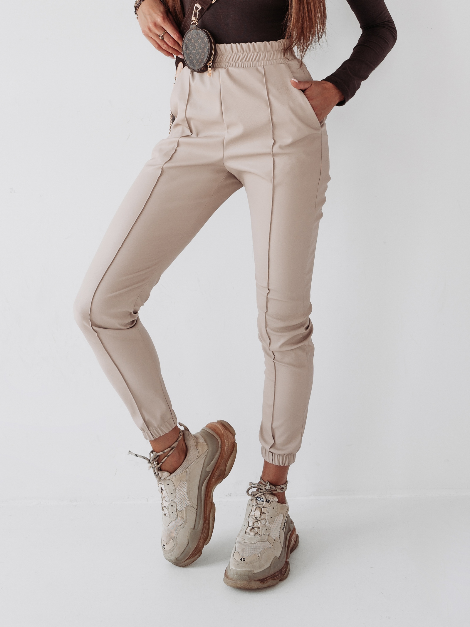 Spodnie skórzane Leather Lines Ola Voga beżowe Spodnie skórzane Leather Lines Ola Voga beżowe