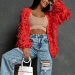 Sweter z frędzlami Marshi koralowy