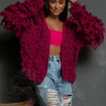 Sweter z frędzlami Marshi amarant