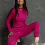 Komplet prążkowany Laki Sort II amarant