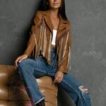 Kurtka z frędzlami Yogi skórzana karmelowa