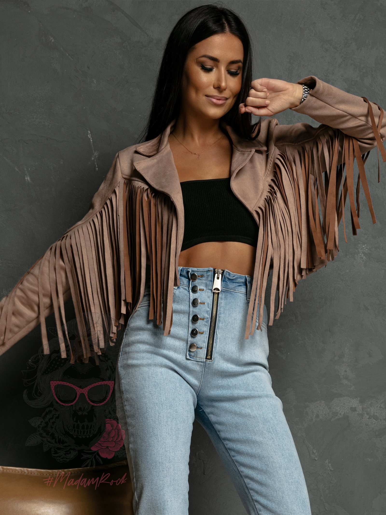 Kurtka z frędzlami Yogi zamszowa beżowa