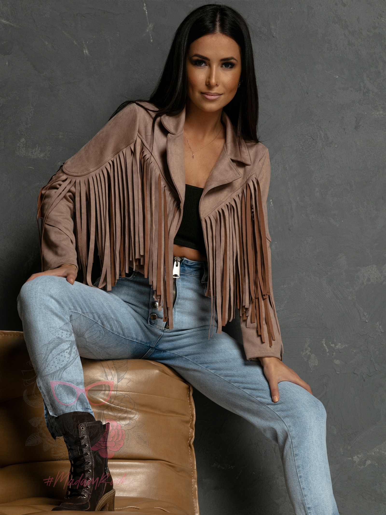 Kurtka z frędzlami Yogi zamszowa beżowa