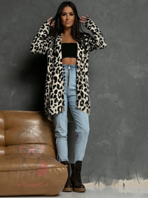 Kardigan moherowy w cętki Oszeli II beżowy