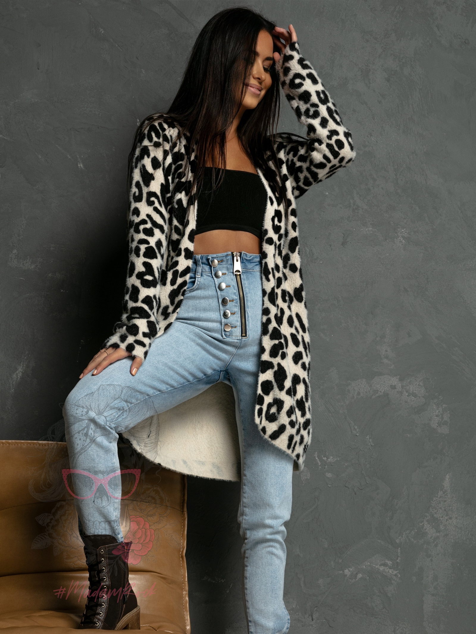 Kardigan moherowy w cętki Oszeli II beżowy