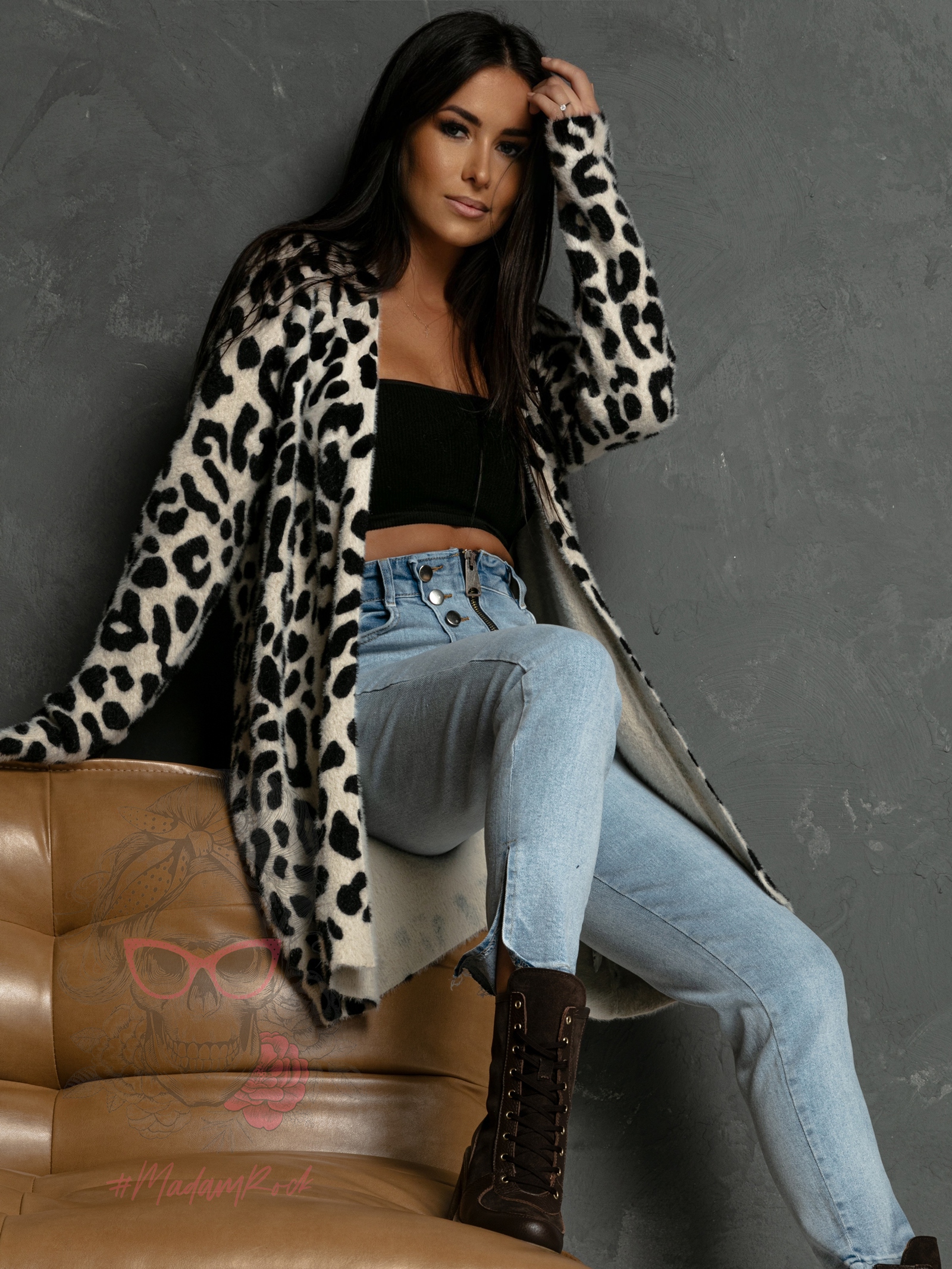 Kardigan moherowy w cętki Oszeli II beżowy