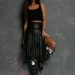 Spódnica z frędzlami Afiko czarna