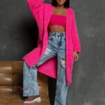 Kardigan pluszowy Helso różowy