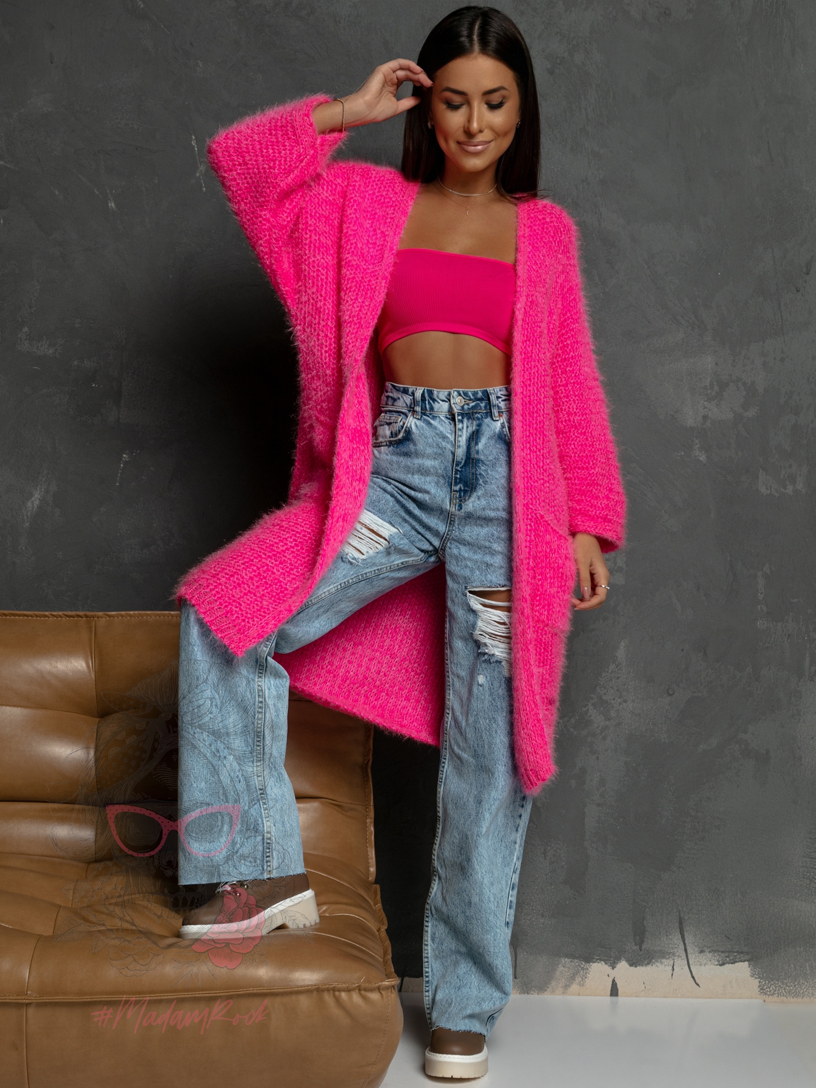 Kardigan pluszowy Helso różowy