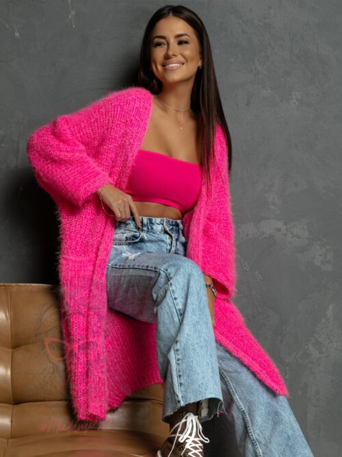 Kardigan pluszowy Helso różowy