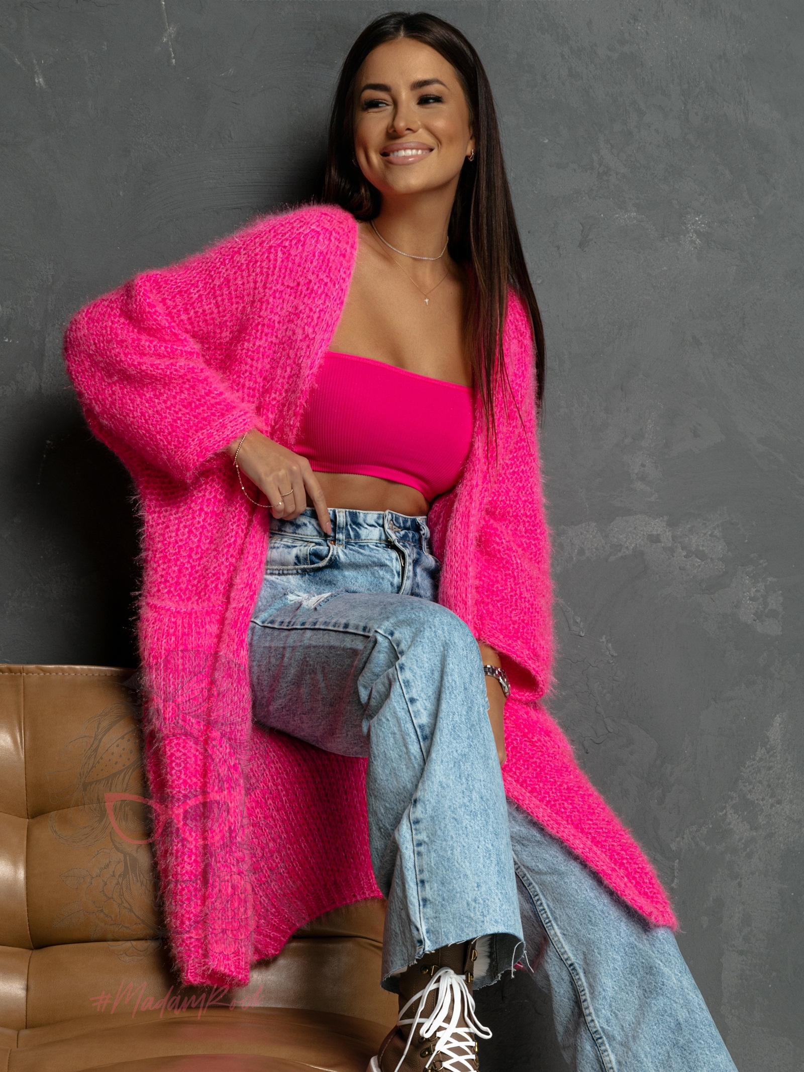 Kardigan pluszowy Helso różowy Kardigan pluszowy Helso różowy