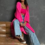 Kardigan pluszowy Helso różowy