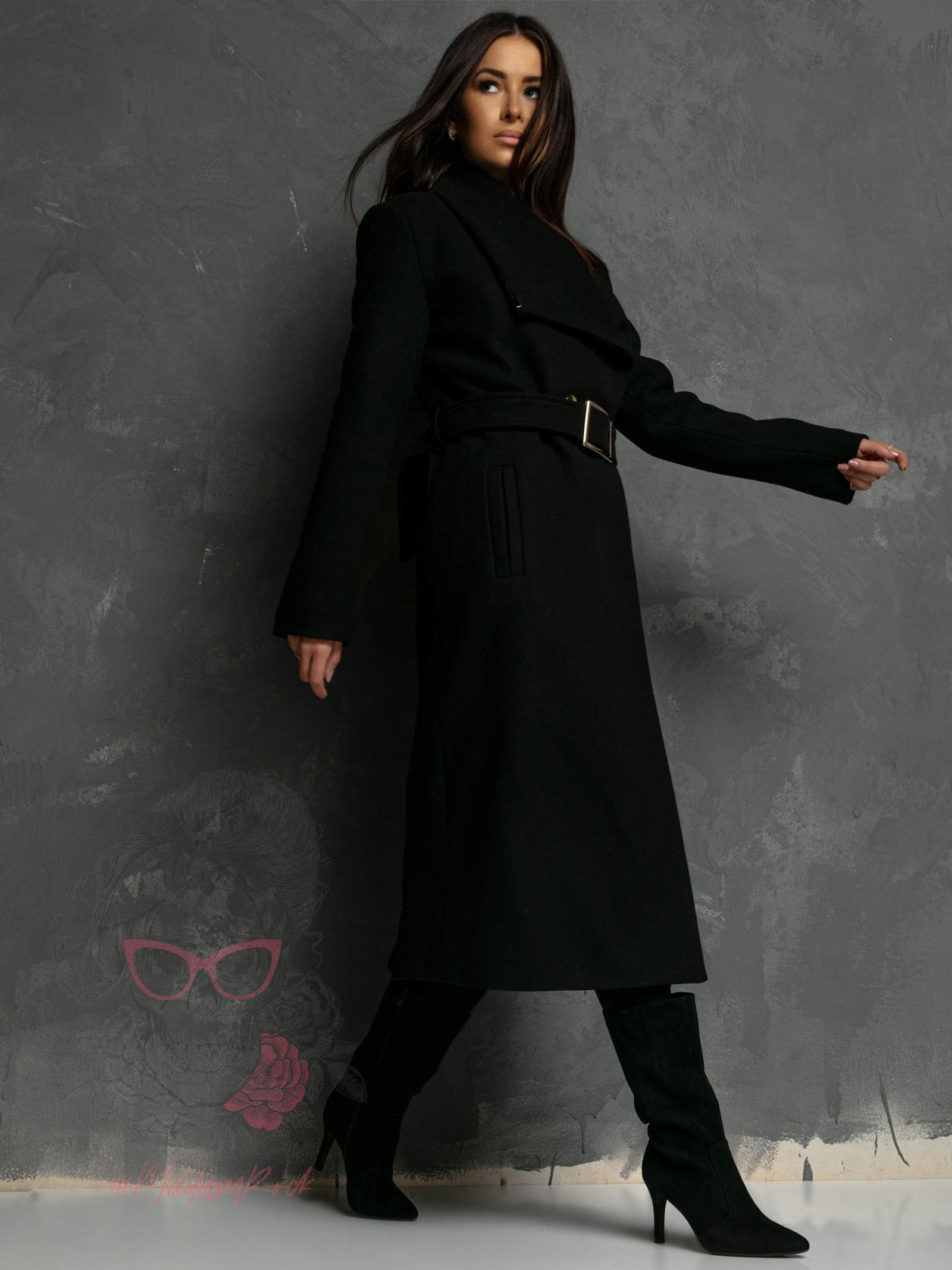 Płaszcz flauszowy Premium Fall czarny