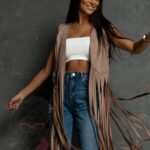 Kamizelka z frędzlami Hilps beżowa