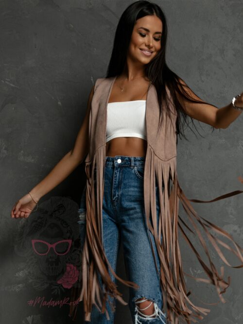 Kamizelka z frędzlami Hilps beżowa