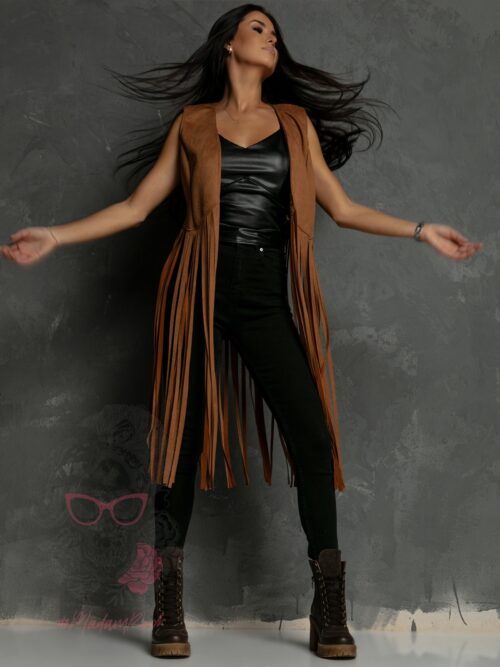 Kamizelka z frędzlami Hilps karmelowa