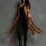 Kamizelka z frędzlami Hilps karmelowa