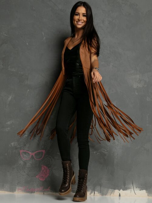 Kamizelka z frędzlami Hilps karmelowa