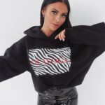 Bluza z kapturem Zebra Print Ola Voga czarna