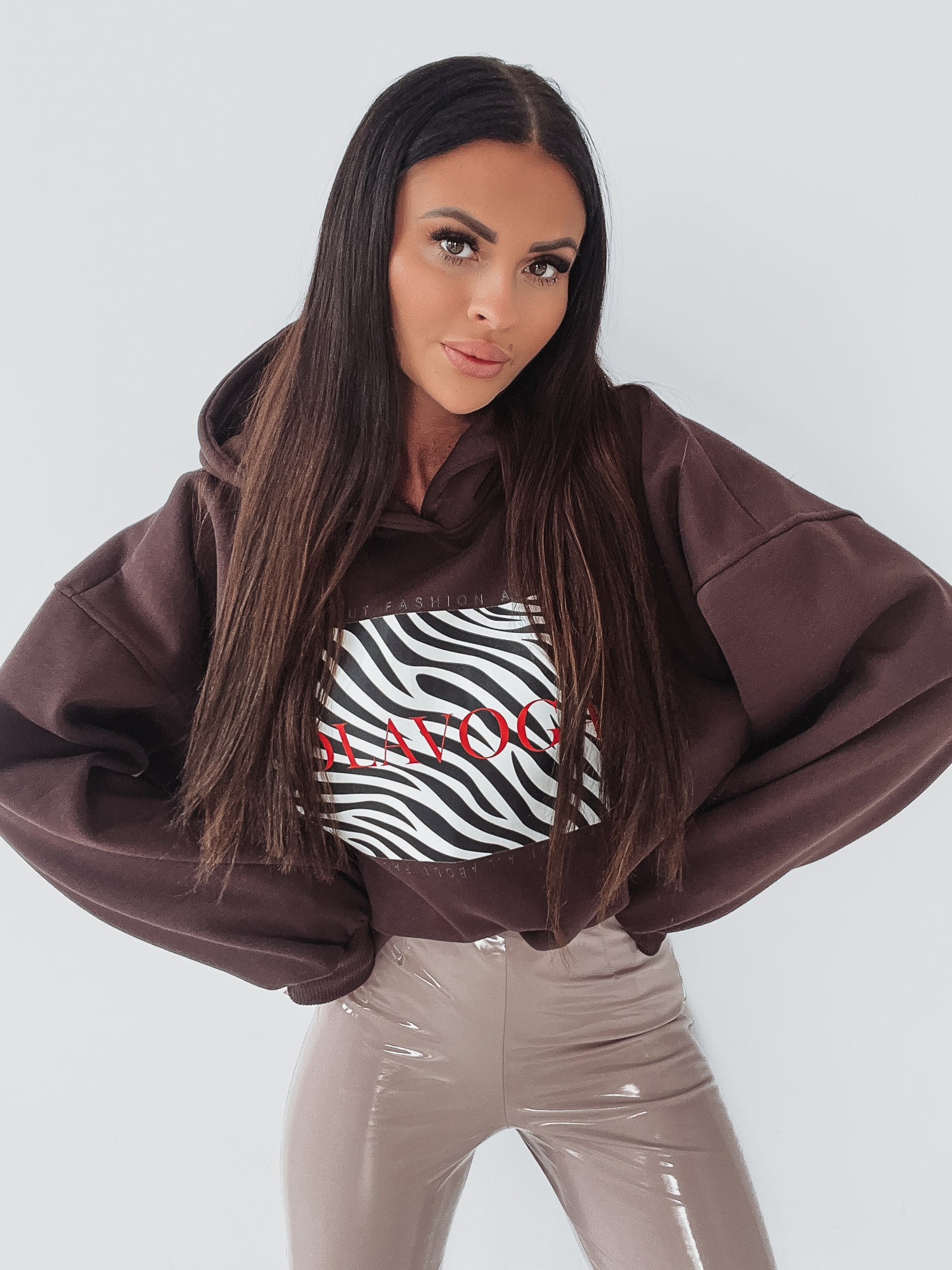 Bluza z kapturem Zebra Print Ola Voga brązowa