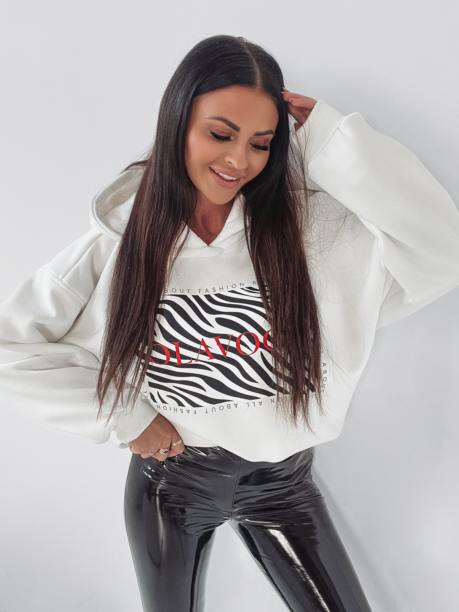 Bluza z kapturem Zebra Print Ola Voga ecru