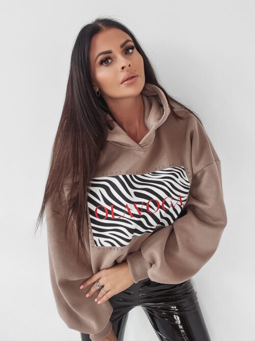 Bluza z kapturem Zebra Print Ola Voga c.beżowa