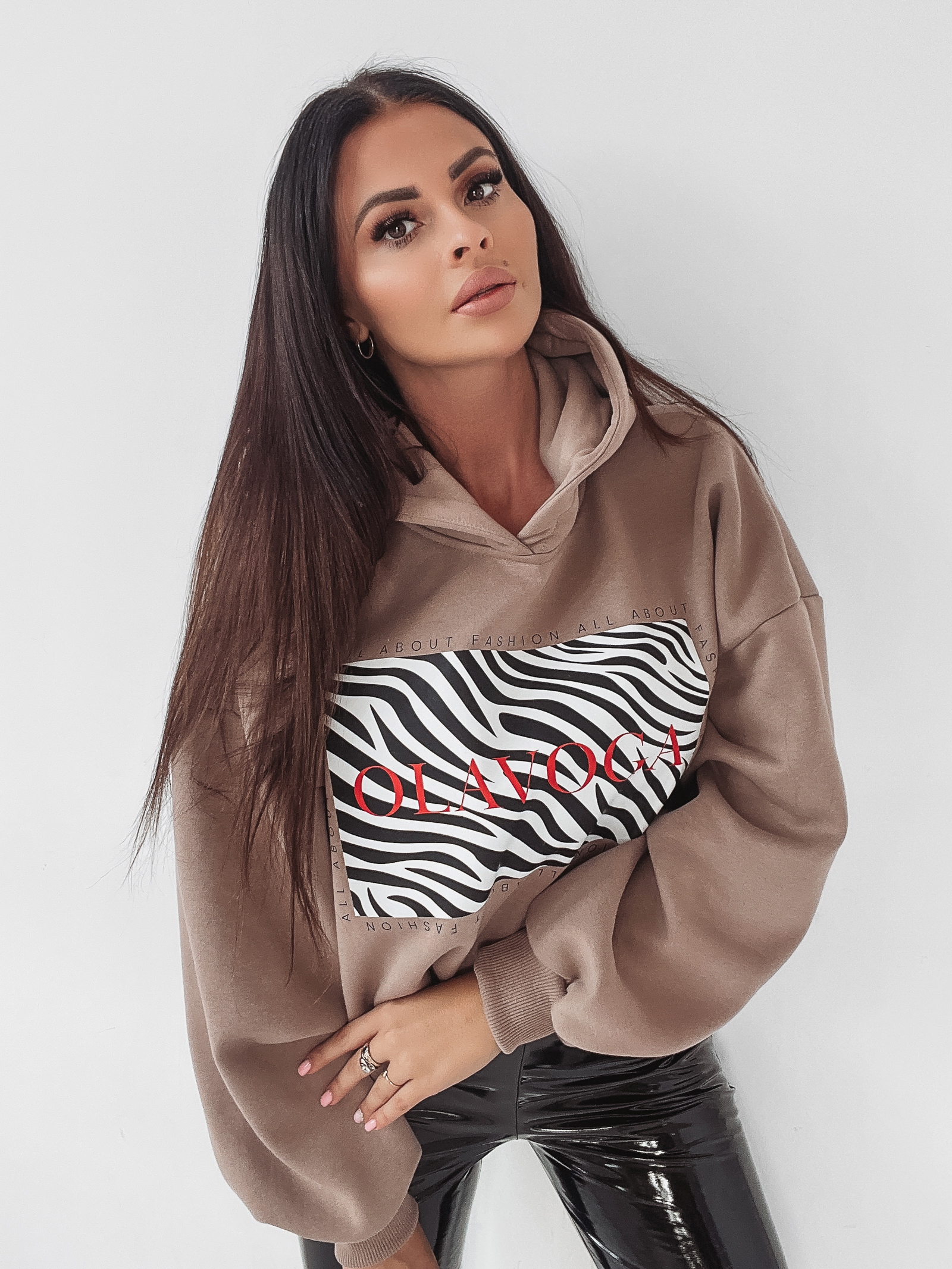 Bluza z kapturem Zebra Print Ola Voga c.beżowa