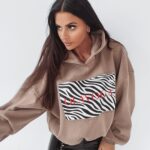 Bluza z kapturem Zebra Print Ola Voga c.beżowa